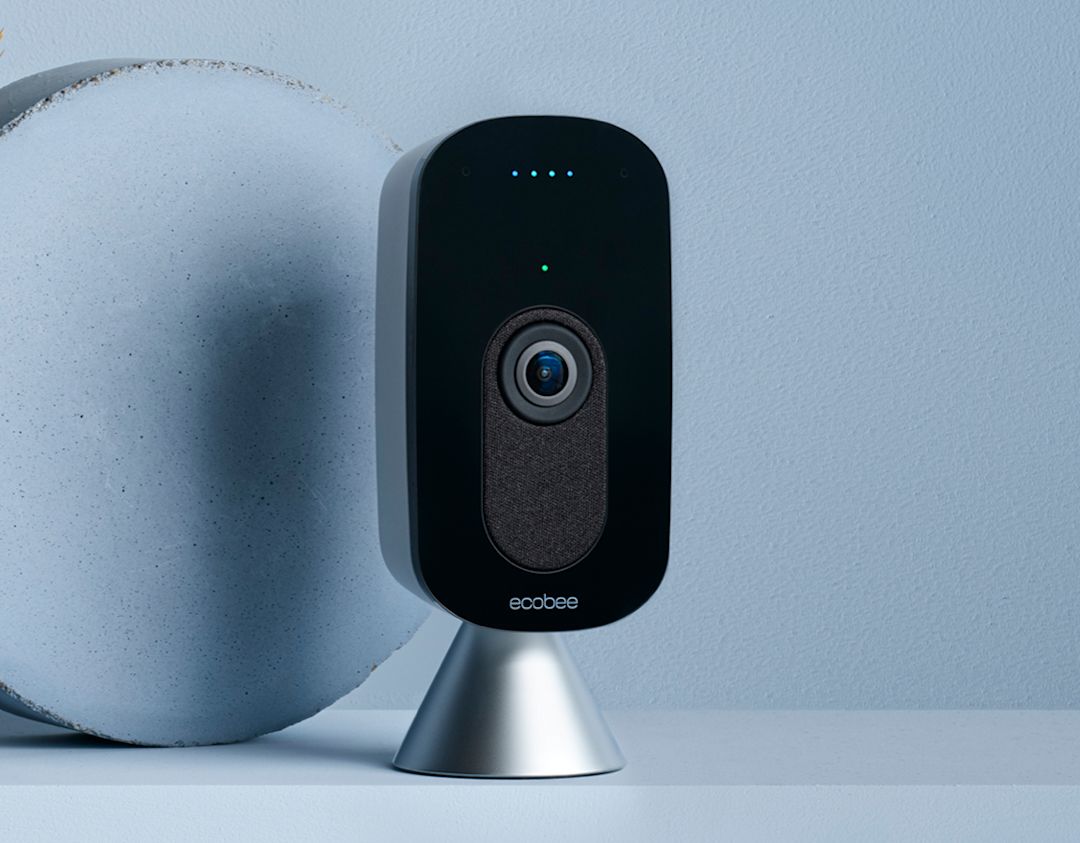 ecobee SmartCamera on a blue background.