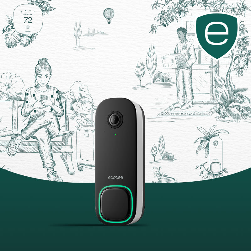 ecobee smart doorbell camera on a green and white background