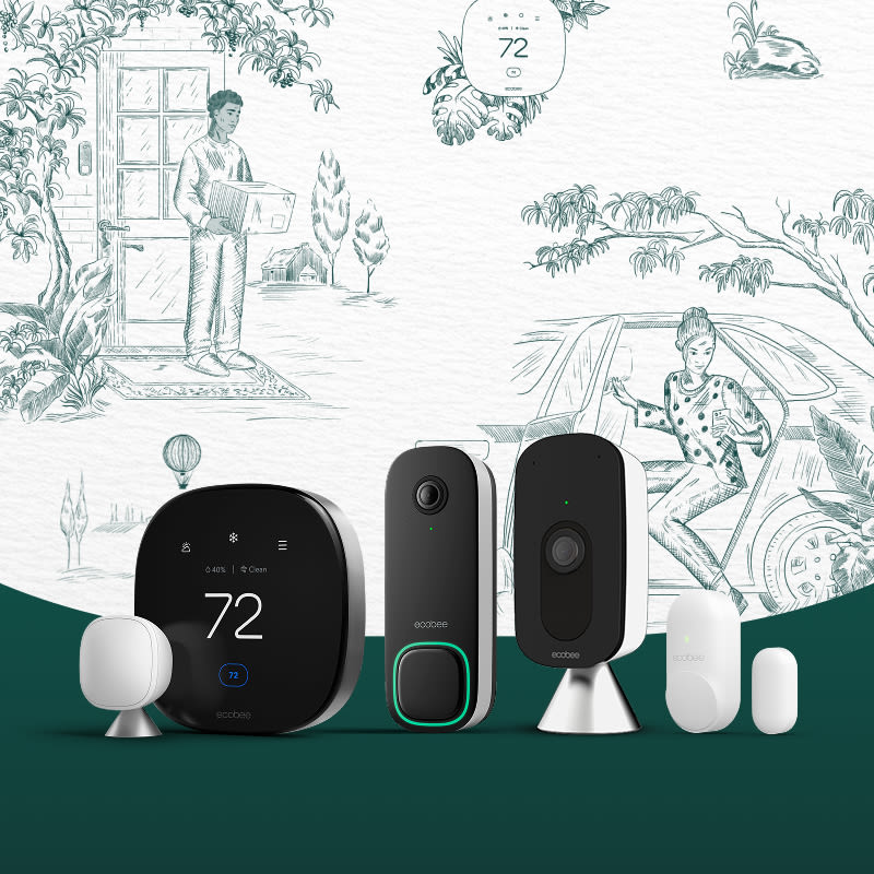 ecobee products on a wallpaper background