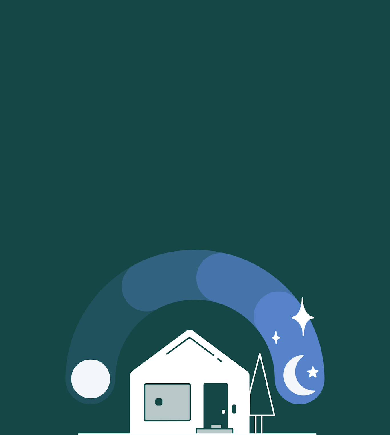 illustration of a house with a blue gradient above showing day to night
