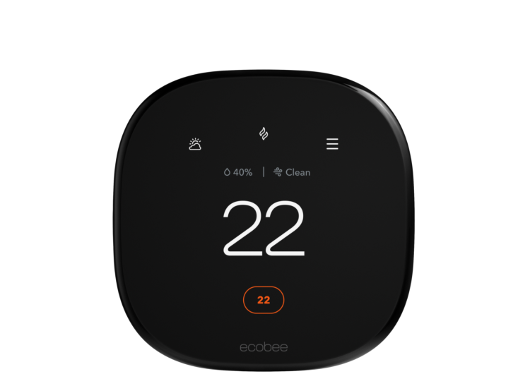 ecobee thermostat on a grey background