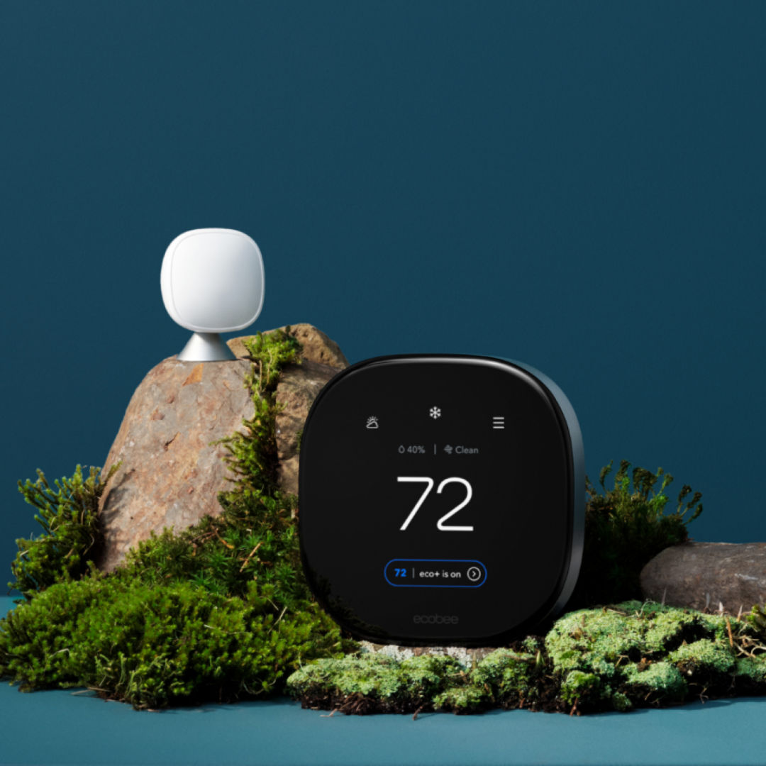 ecobee Smart Thermostat Premium on a blue background