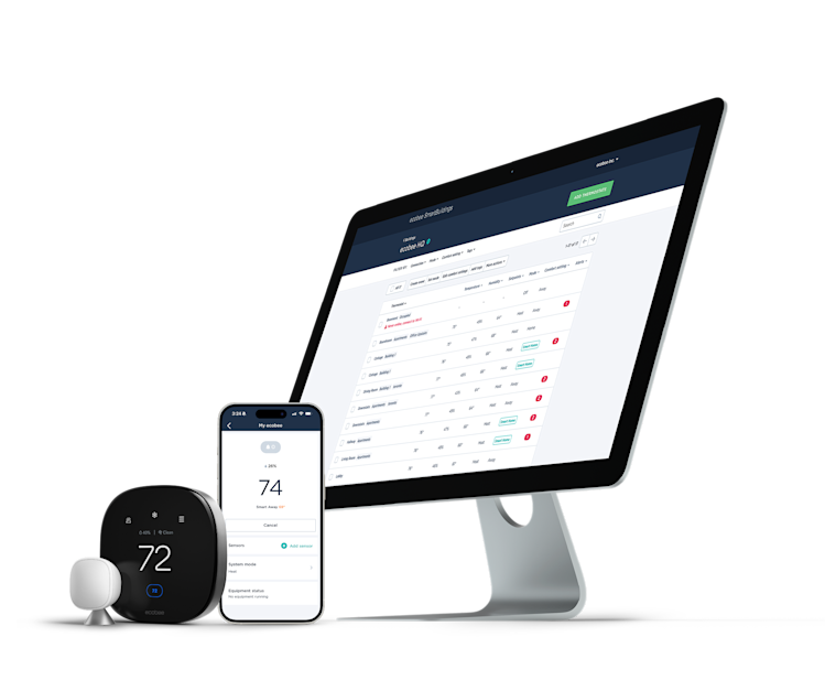 SmartBuildings Multifamily API user experience on desktop, app, and thermostat.
