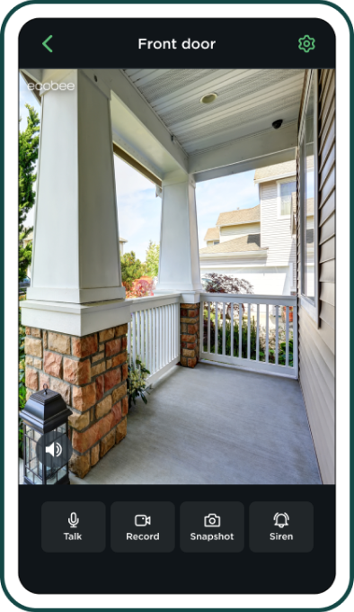 Phone screen showing a view of a front porch in the ecobee app, via the Smart Doorbell Camera