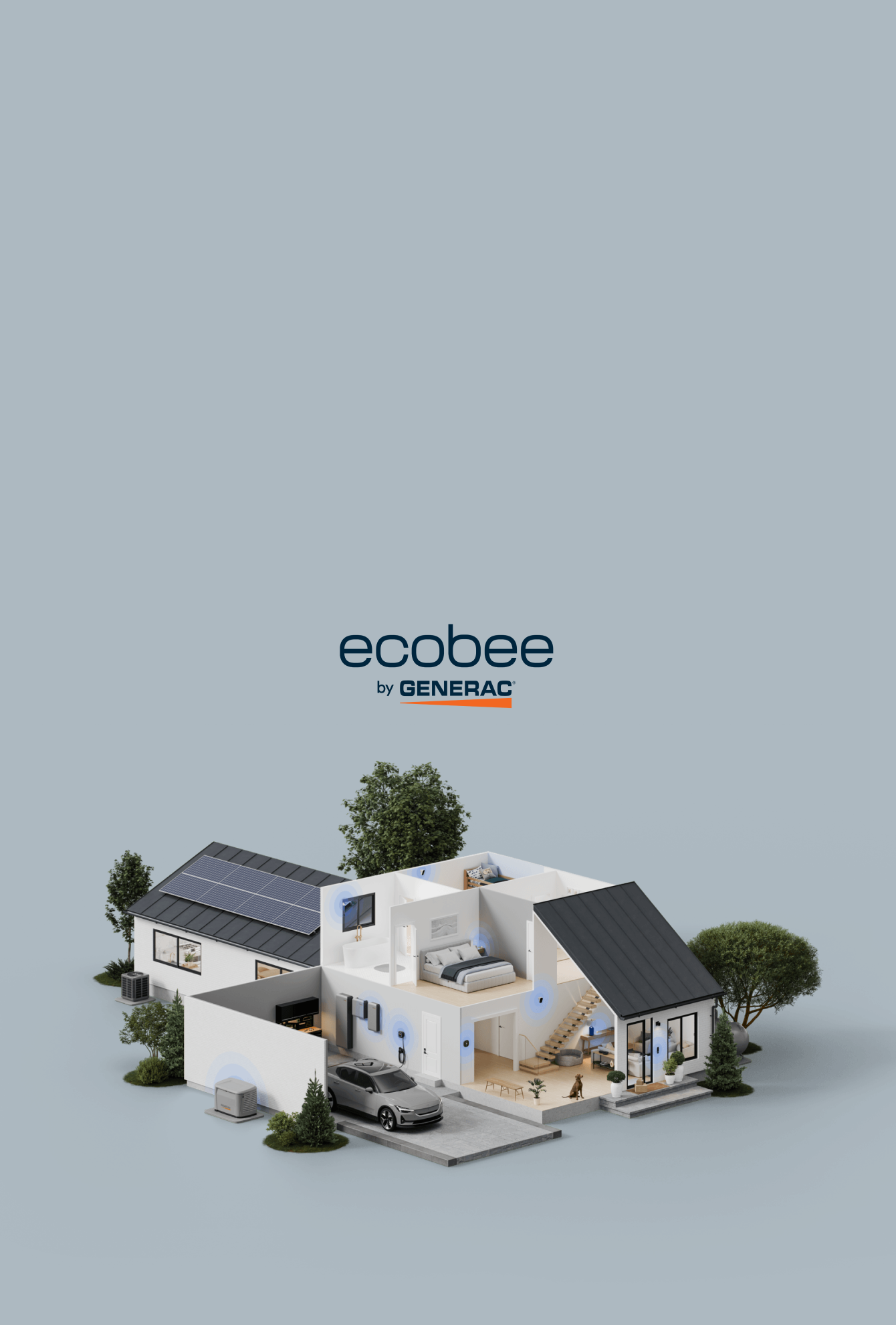 cross section of a house with various ecobee and generac products
