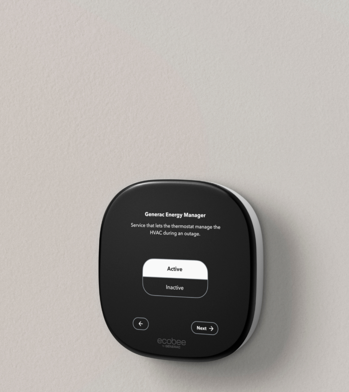 ecobee thermostat screen showing Generac energy manager
