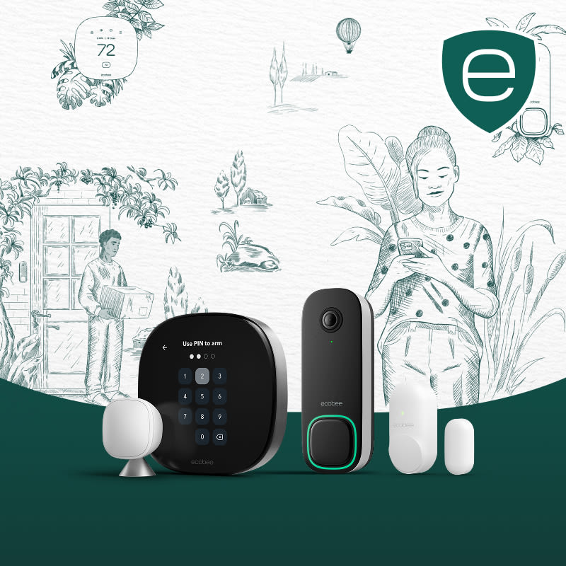 ecobee total security and savings bundle on a green and white background
