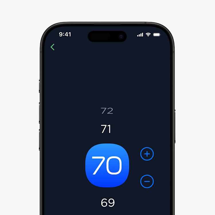 A phone screen shows the temperature controls in the ecobee app