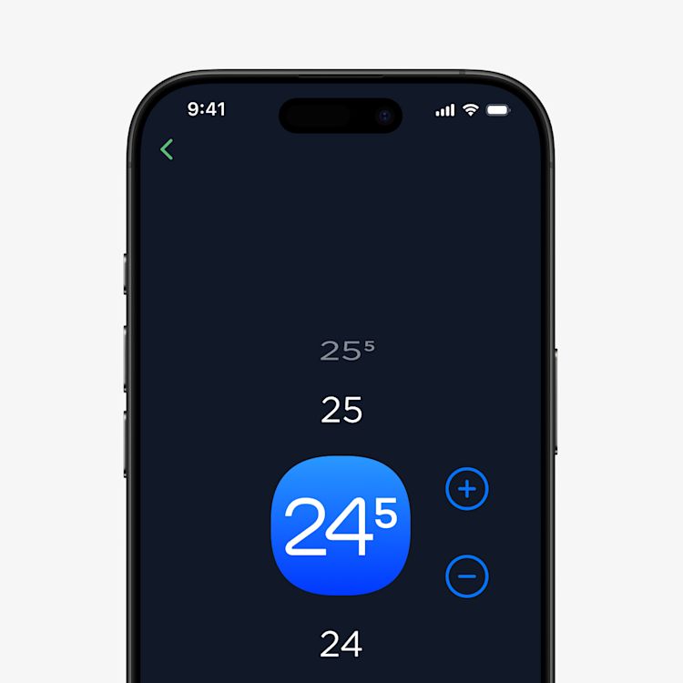 A phone screen shows the temperature controls in the ecobee app