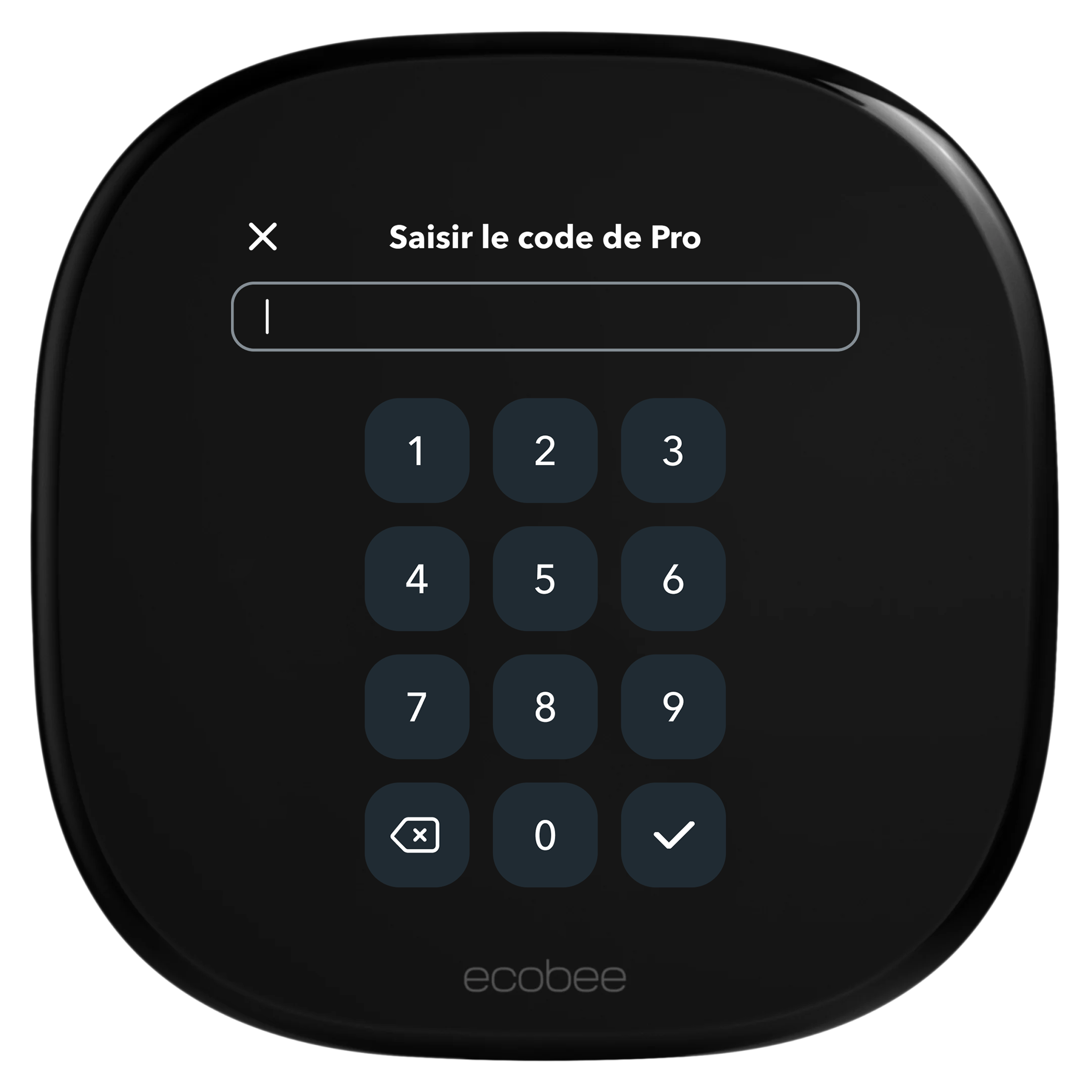 Thermostat Ecobee affichant un pavé à broches