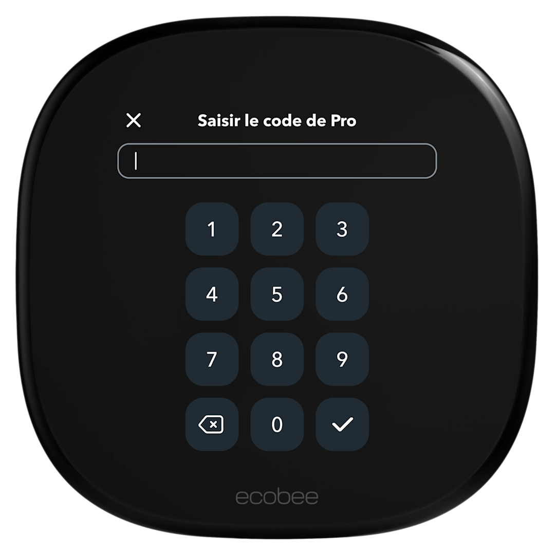 Thermostat Ecobee affichant un pavé à broches