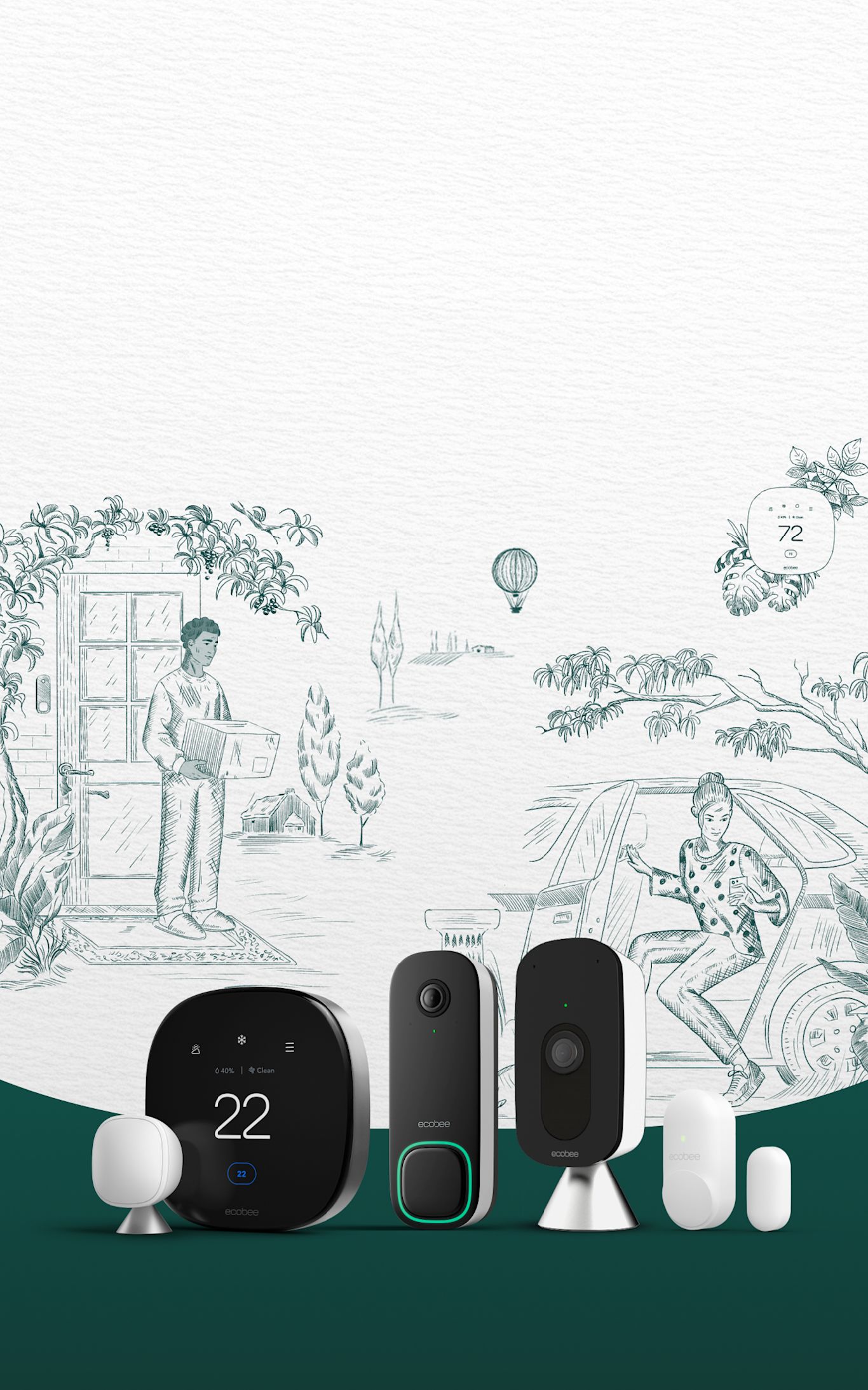 ecobee products on a wallpaper background