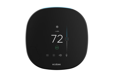 ecobee thermostat with eco+ icon on