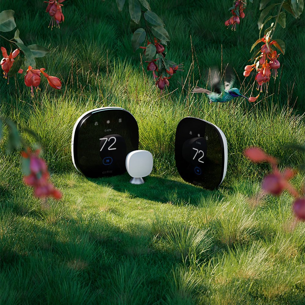ecobee smart thermostat with voice control and ecobee3 lite on grass