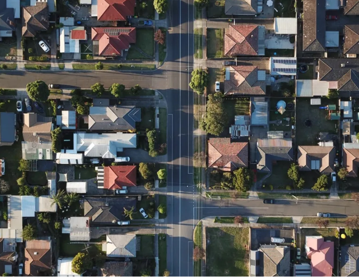 Aerial view of a neighbourhood.