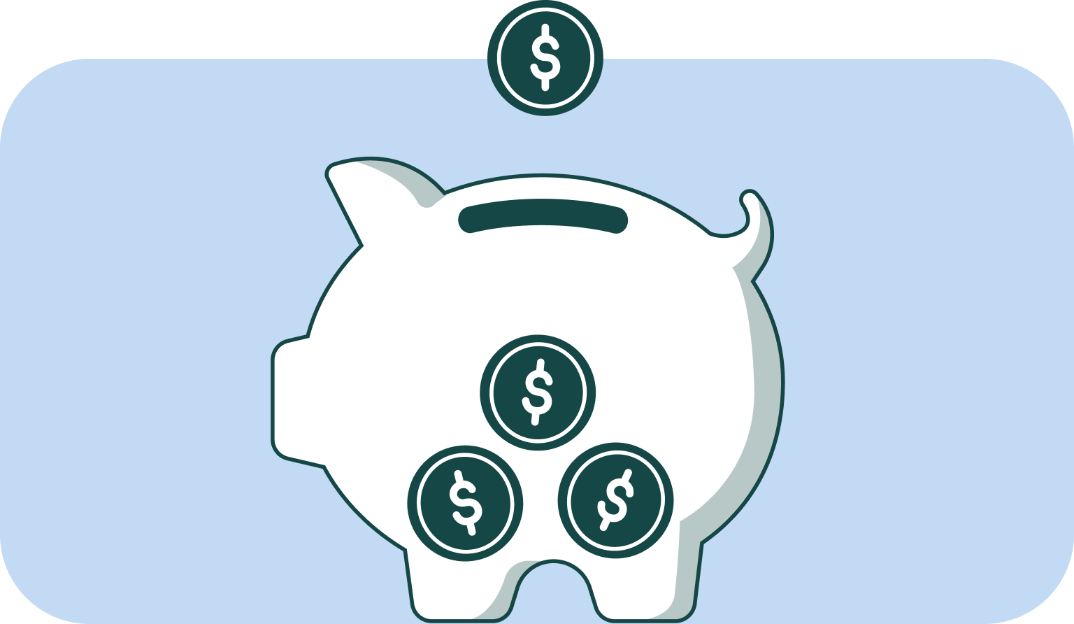 an illustration of a piggy bank with coins going in
