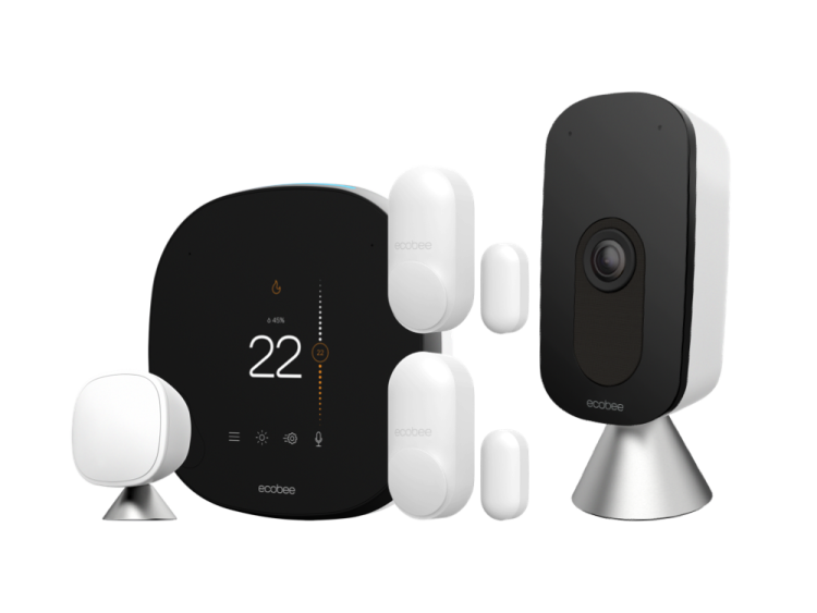 ecobee thermostat, camera, and sensors.