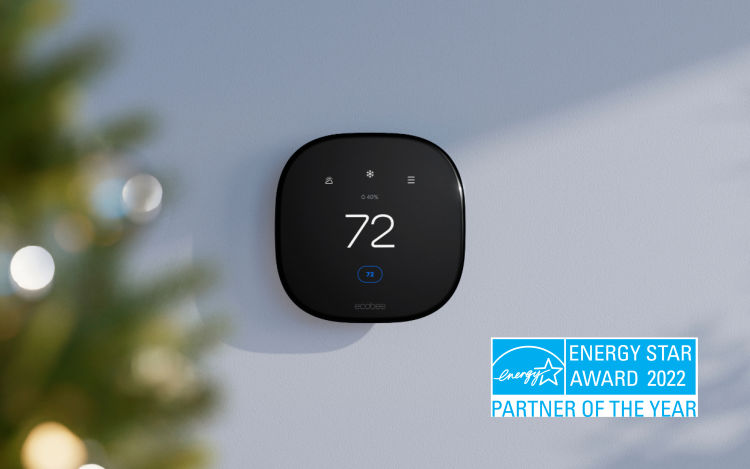 ecobee Smart Thermostat installed on the wall, with ENERGY STAR Logo
