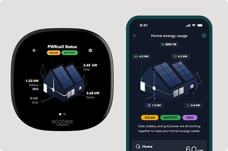 Écran du thermostat ecobee montrant des informations sur PWRCell