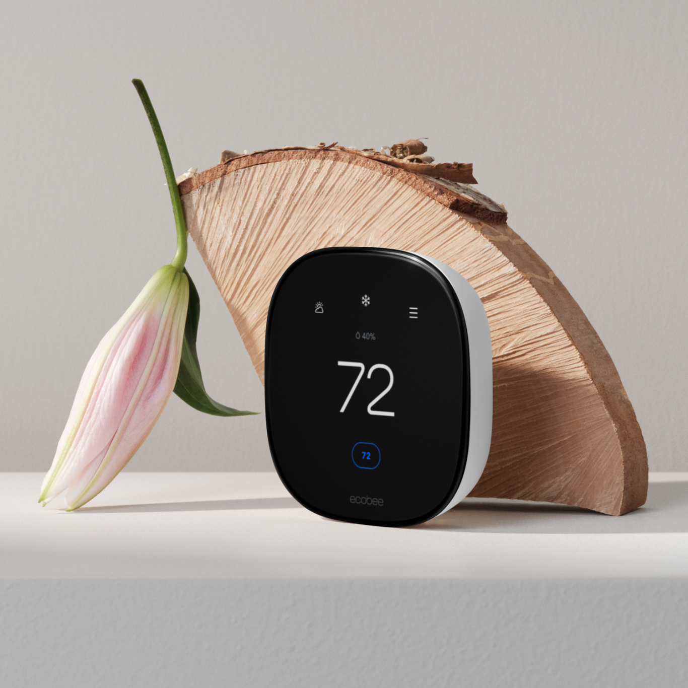 ecobee smart thermostat enhanced on a grey background