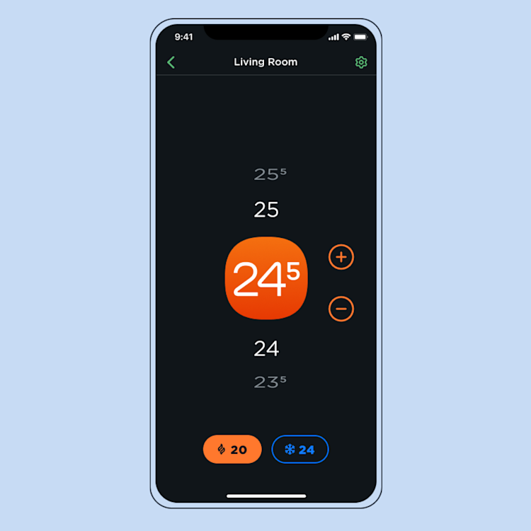 a phone screen shows the ecobee temperature control settings