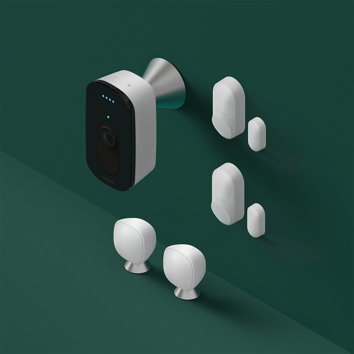 ecobee SmartCamera with voice control, with 2 SmartSensors and 2 SmartSensors for doors and windows.
