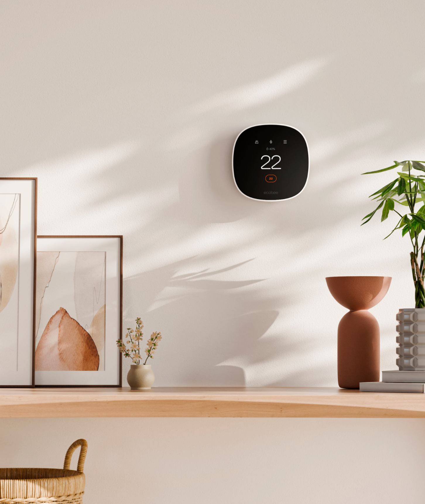 ecobee smart thermostat essential on a wall