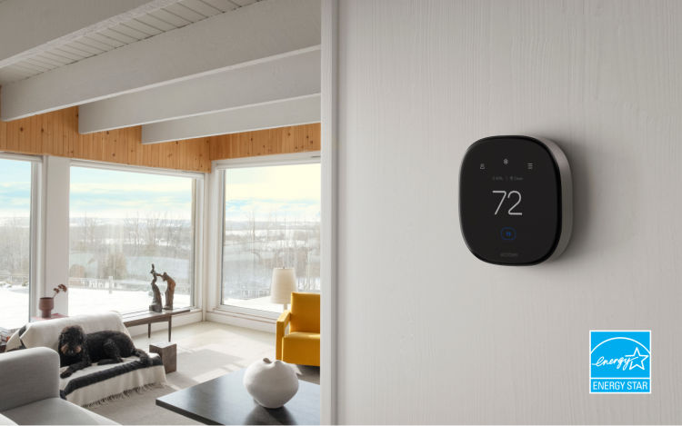 ecobee smart thermostat on the wall.
