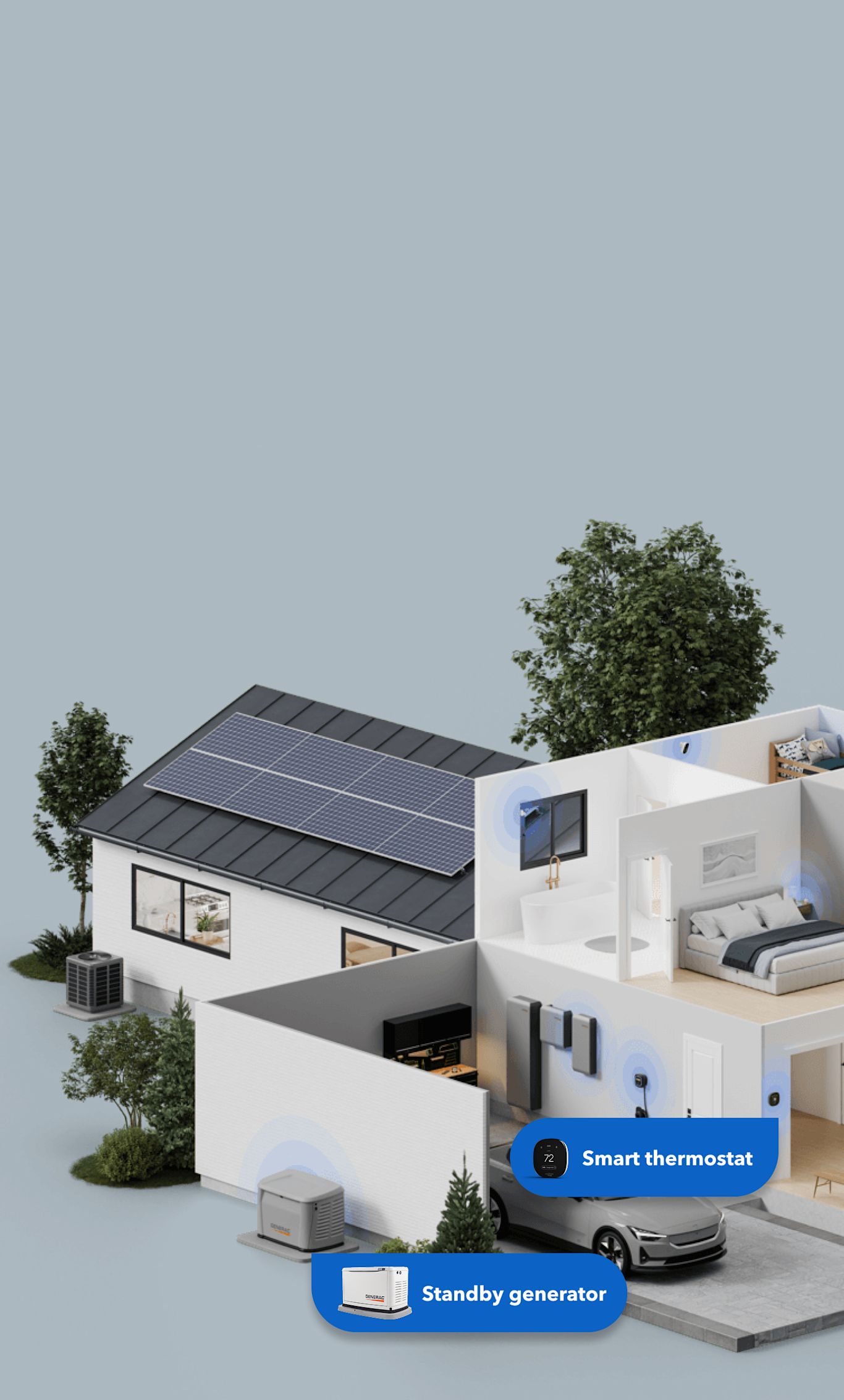cross section of a house with various ecobee and generac products
