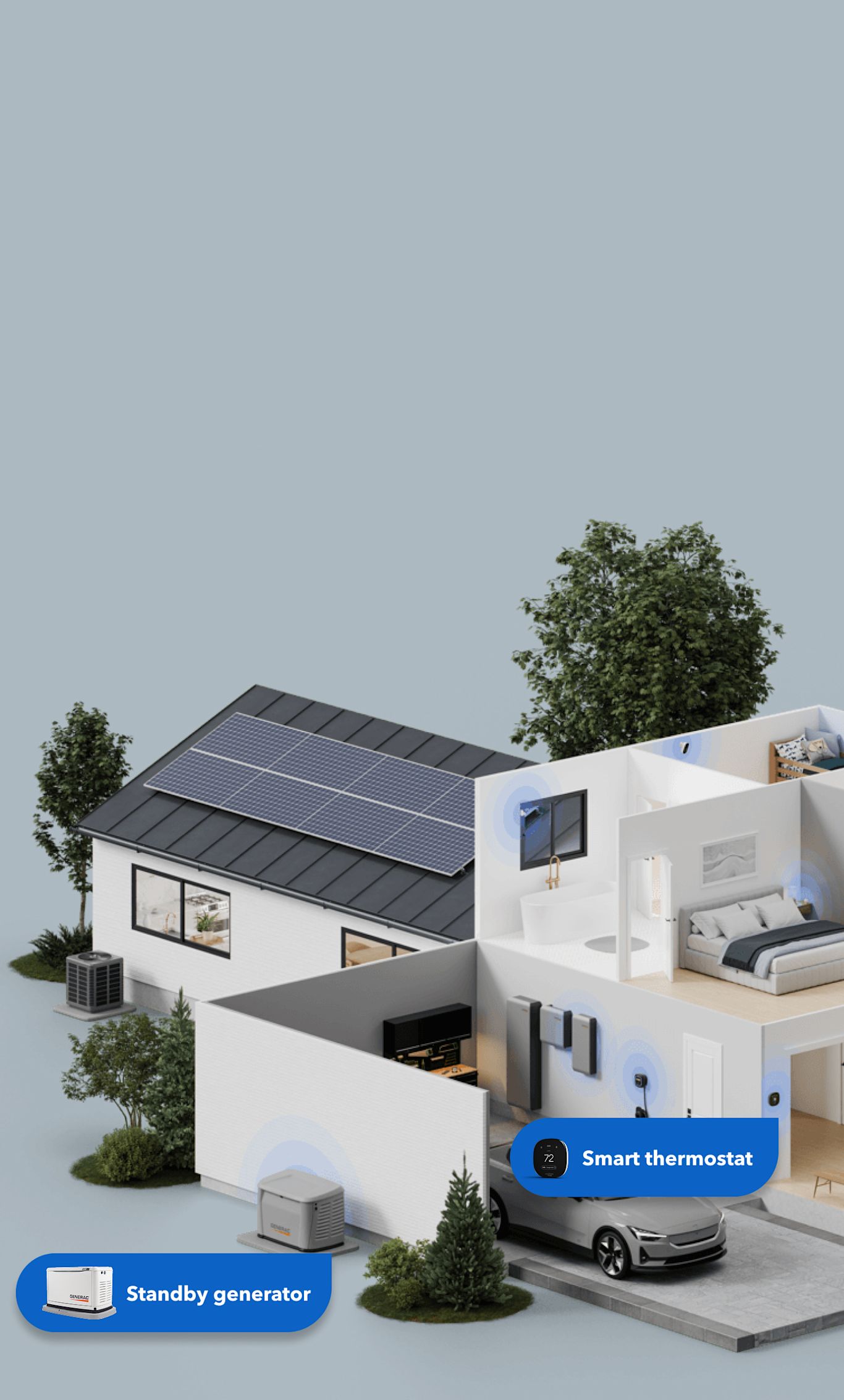 cross section of a house with various ecobee and generac products