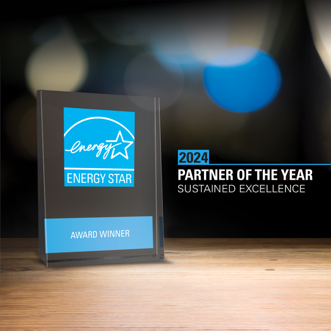 energy star award winner trophy next to some text that reads "2024 partner of the year; sustained excellence"