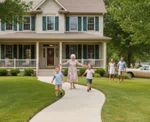 A family spending quality time together outside their home.
