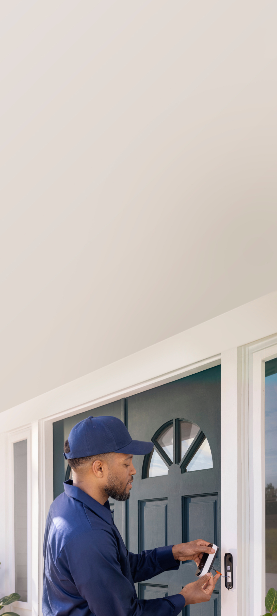 a hello tech technician installs a smart doorbell camera