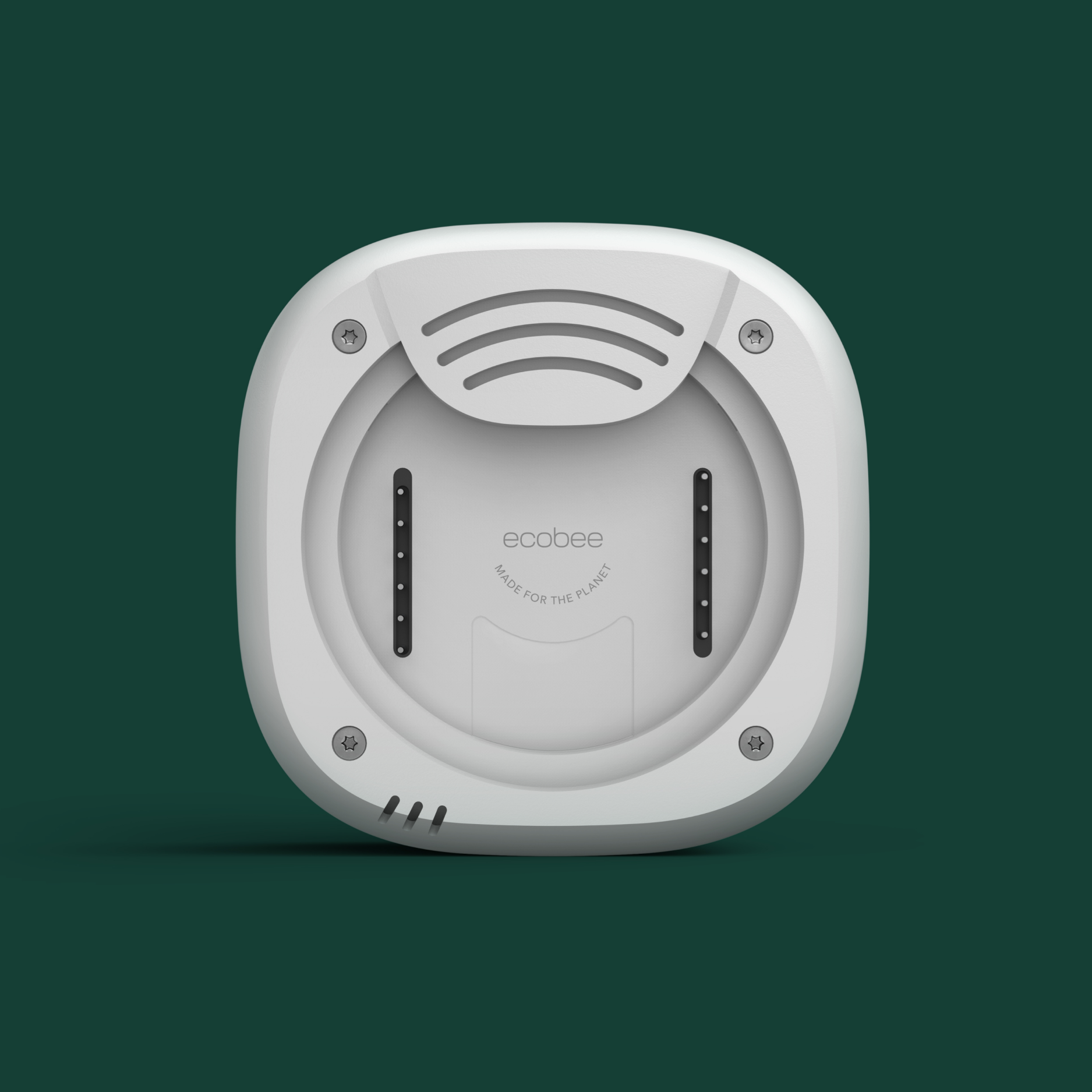 back view smart thermostat enhanced on a green background