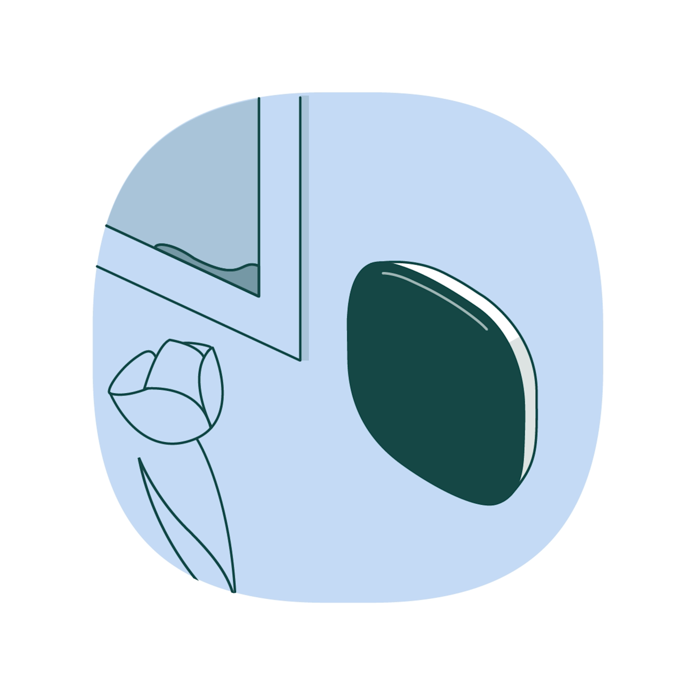 illustration of an ecobee thermostat on a wall with a flower next to it