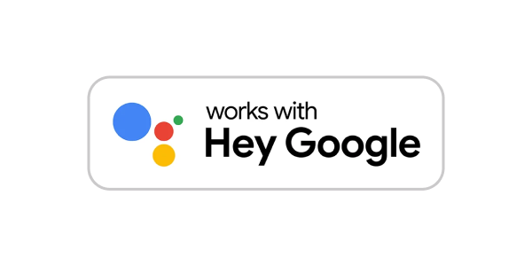 Logo for Google - "Works with Hey Google"