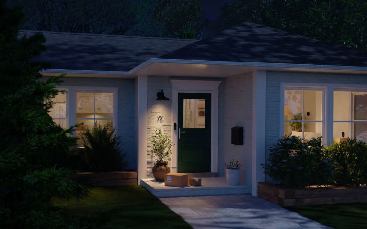 Home at night with ecobee devices and packages. 