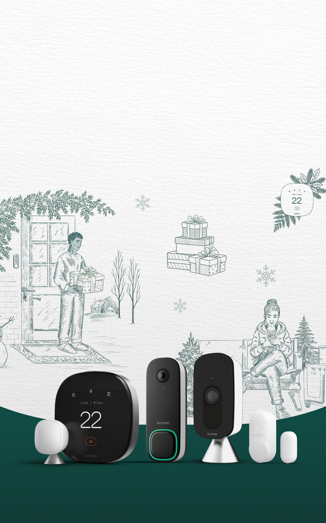 ecobee products with holiday illustrations