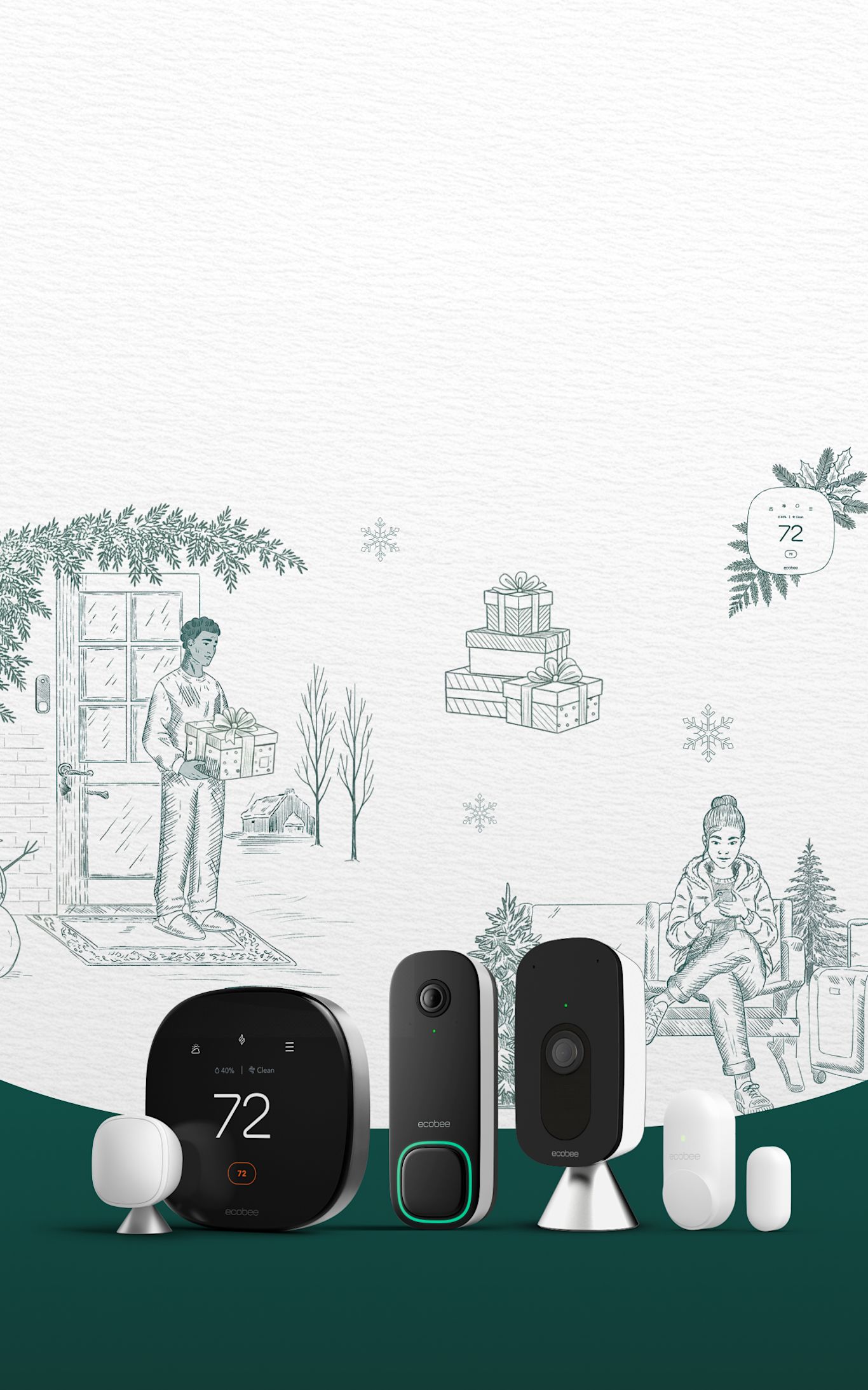 ecobee products with holiday illustrations
