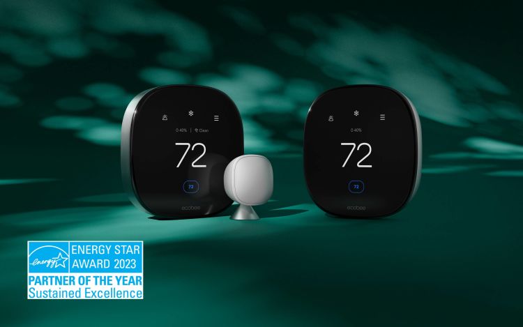 Image of ecobee Smart Thermostat Premium, Smart Thermostat Enhanced and SmartSensor, with ENERGY STAR Partner of the Year logo on the bottom left.