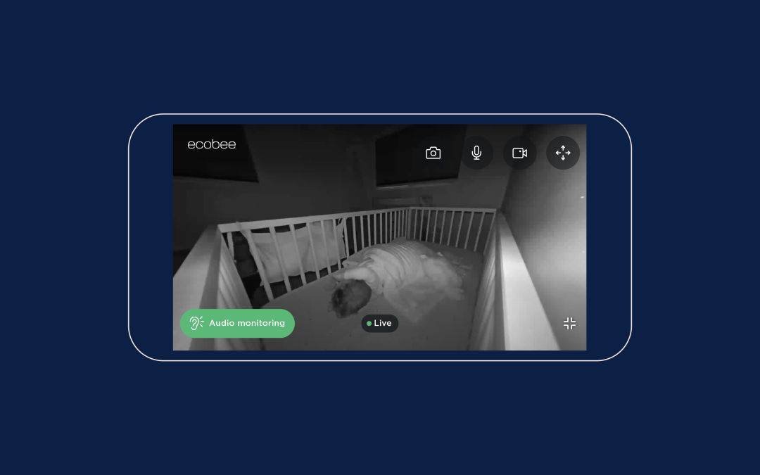 A night vision view of a baby's crib as viewed through the ecobee app.