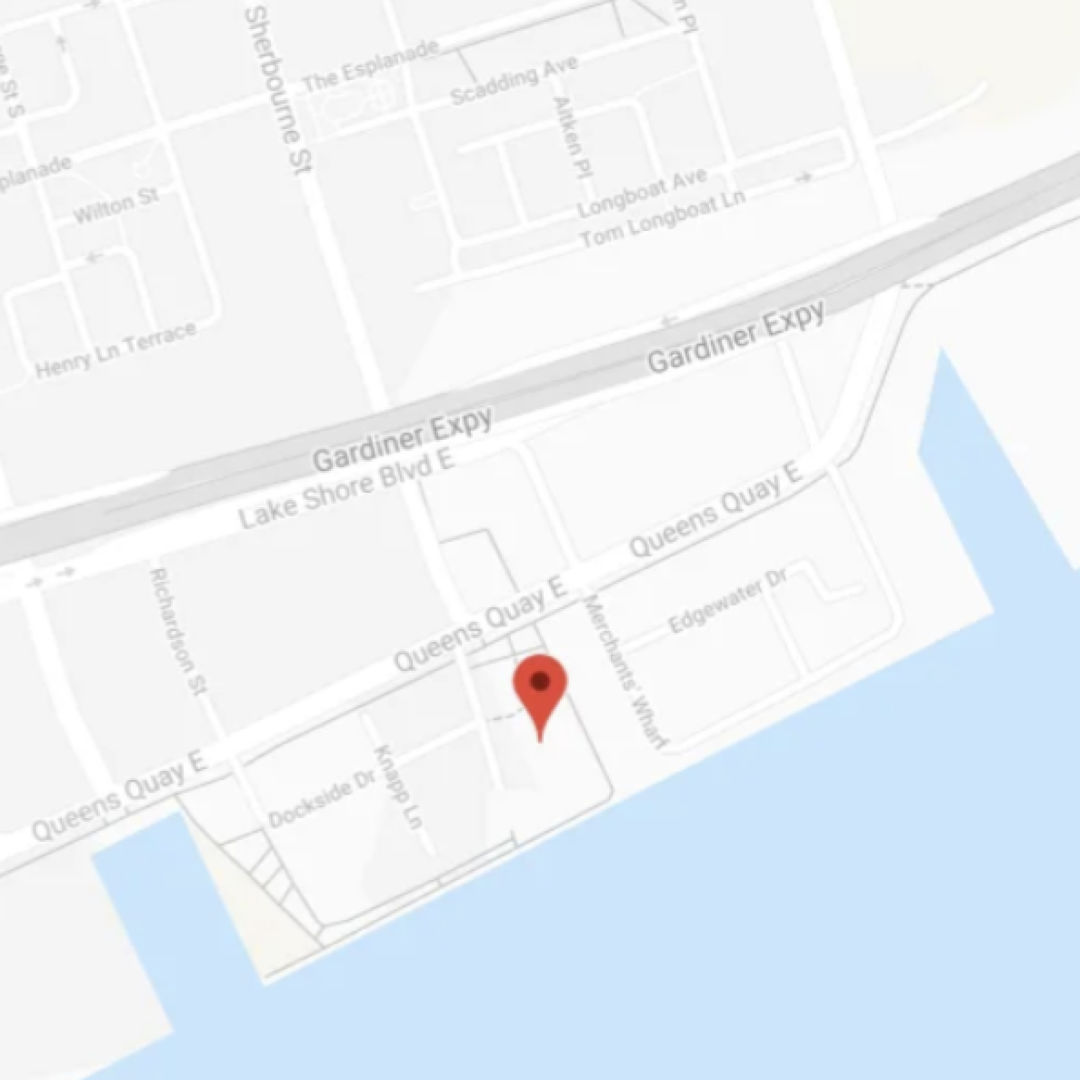 Map showing 25 Dockside Drive, Suite 700, Toronto ON M5A 0B5, Canada