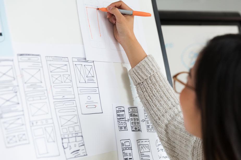  Woman drawing diagrams on a whiteboard.
