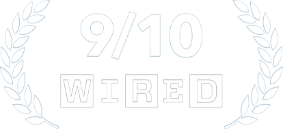 The WIRED logo inside laurels with a nine out of ten rating.