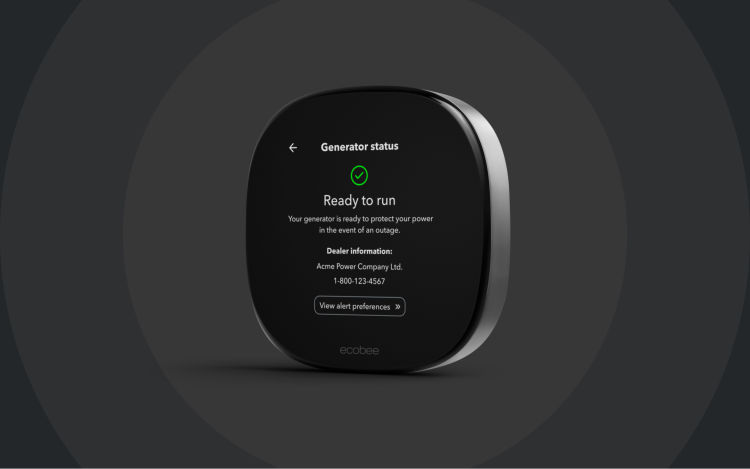 ecobee Smart Thermostat Premium with Generator status screen.