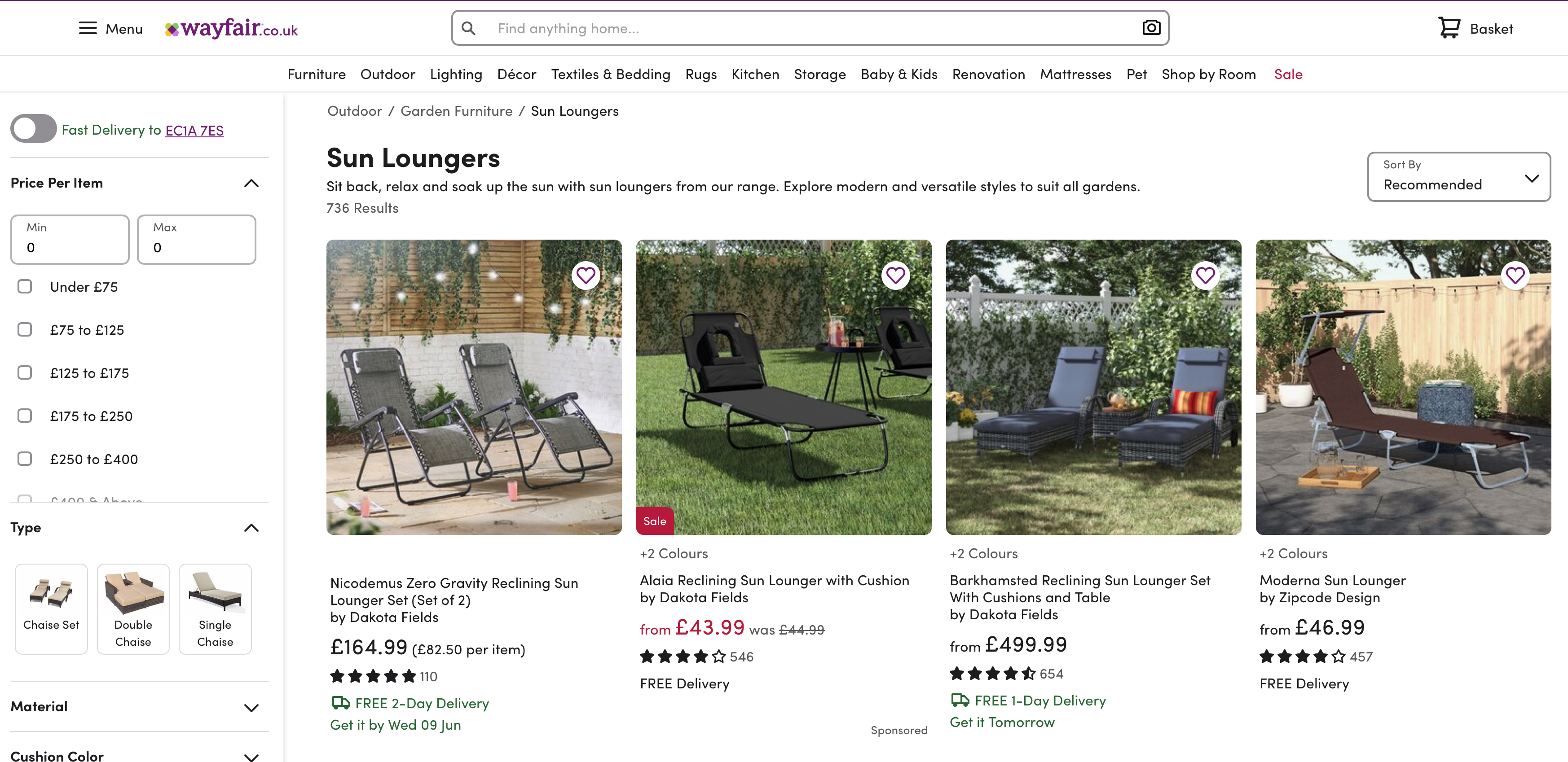 Wayfair - faceted search page