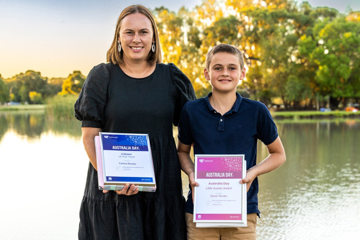 Aust-Day-2023-Jerilderie-Cit-of-the-Year-Carina-Rorato-with-her-son-Zavier-Rorato,-St-Josephs-Little-Aussie-Award