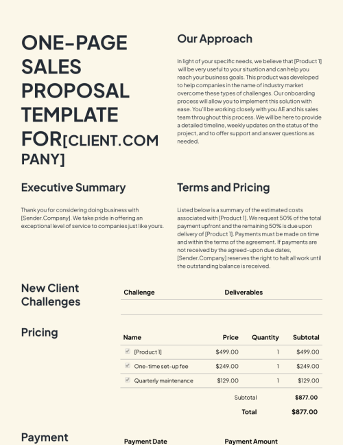 One-Page Sales Proposal Template