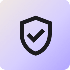 A checkmark in the middle of a shield against amethyst backgroun