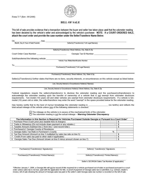 bill-of-sale-templates/georgia-ga Bill of sale